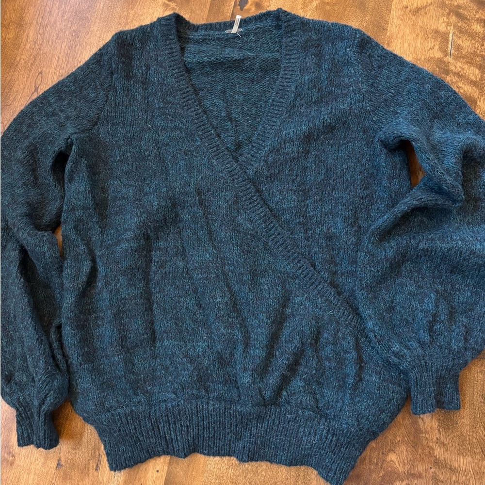 Free People Deep Teal V-Neck Sweater